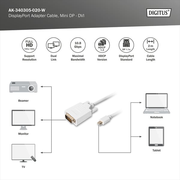 Digitus Adapterkabel mini-DisplayPort > DVI-D - Digitus - vue 4