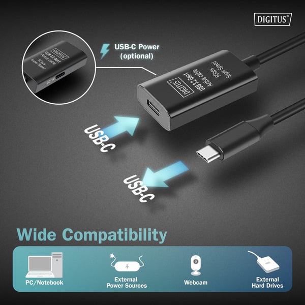 Digitus Aktives USB 3.2 Gen 1 Verlängerungskabel, USB-C Stecker > USB-C Buchse - Digitus - vue 5