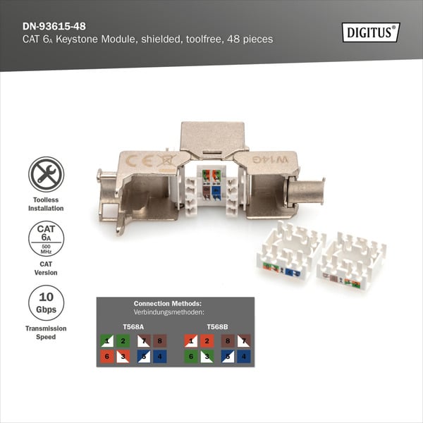 (€ 2,13 / pièces) Digitus CAT 6A Keystone-Modul geschirmt werkzeugfrei 48 Stk. - Digitus - vue 11