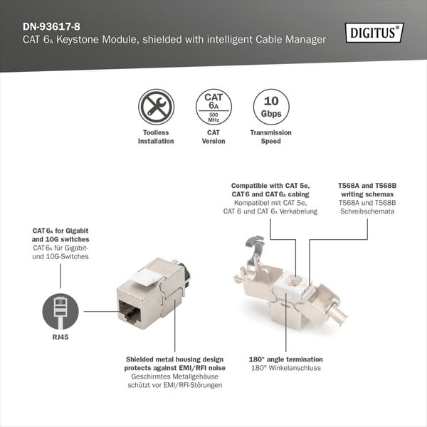 (€ 2,71 / pièces) Digitus Cat.6a Keystone-Modul, geschirmt - Digitus - vue 7