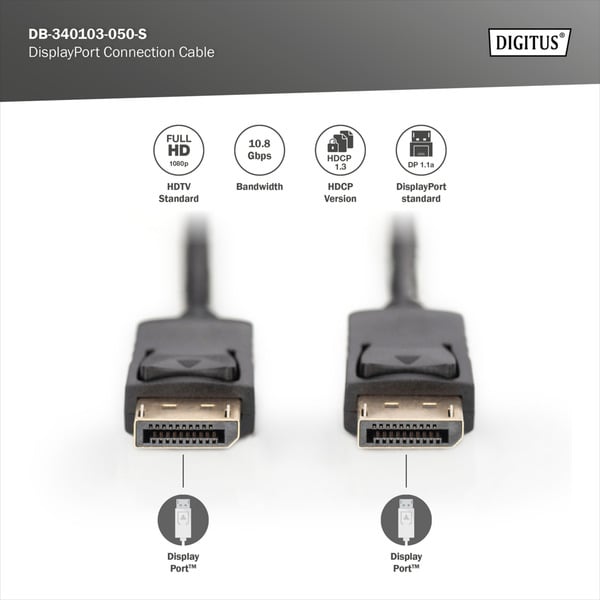 (€ 0,99 / 1 m) Digitus DisplayPort Anschlusskabel, Full HD 1080p - Digitus - vue 3