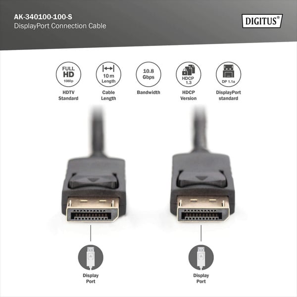 (€ 1,22 / 1 m) Digitus DisplayPort Anschlusskabel, Full HD 1080p - Digitus - vue 3