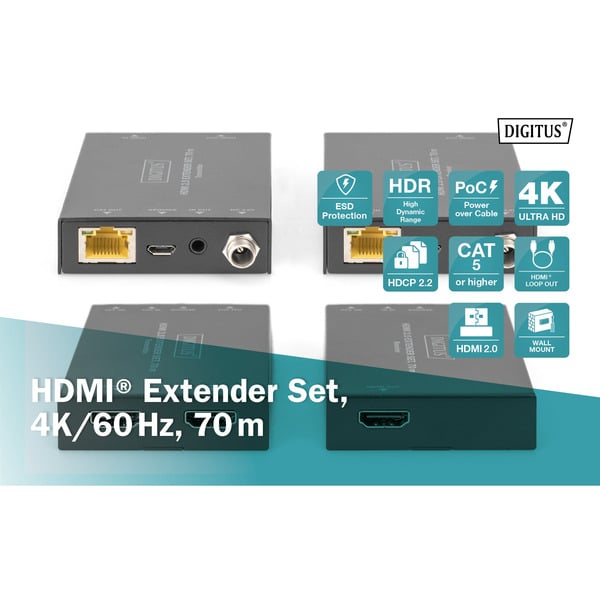 Digitus HDMI Extender Set 4K/60Hz, 70 mètre, HDMI Verlängerung - Digitus - vue 8