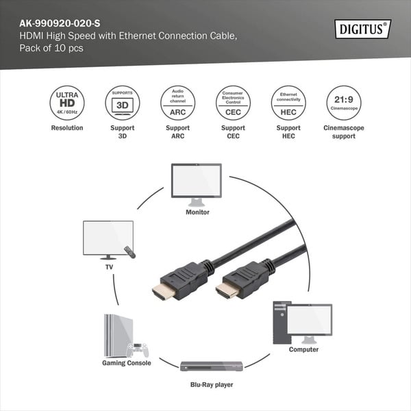 Digitus HDMI High Speed câble avec Ethernet, 10er Pack - Digitus - vue 4