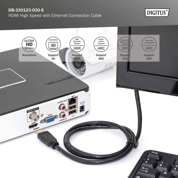 (€ 1,71 / 1 m) Digitus HDMI Premium High Speed Anschlusskabel, avec Ethernet, UHD 4K - Digitus - vue 7