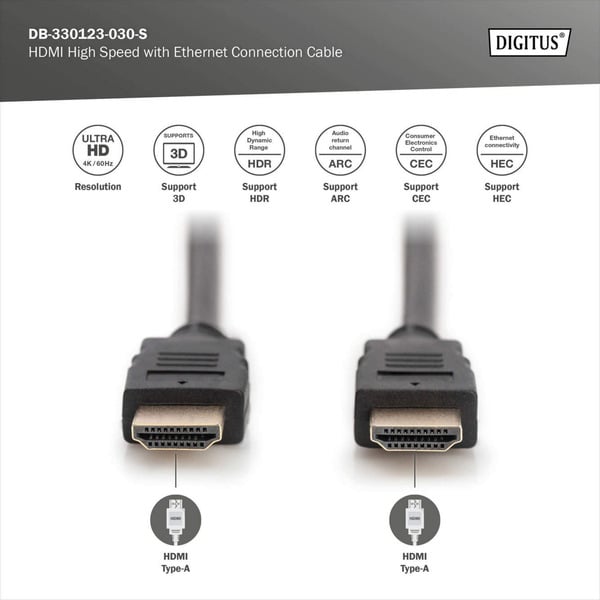 (€ 1,71 / 1 m) Digitus HDMI Premium High Speed Anschlusskabel, avec Ethernet, UHD 4K - Digitus - vue 9