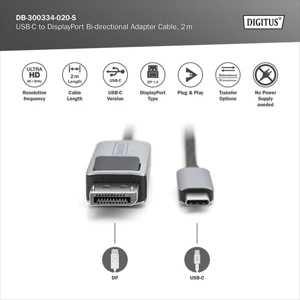 Digitus USB4 Gen 2x2 Adapterkabel USB-C > DisplayPort - Digitus - vue 3
