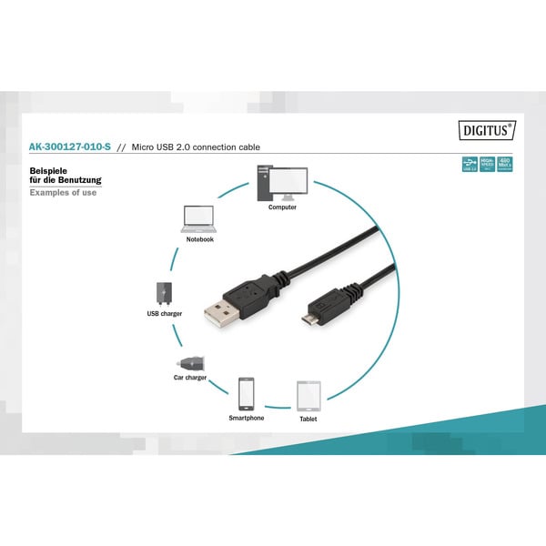 Digitus USB 2.0 Anschlusskabel USB-A (Stecker) > Micro-USB (Stecker) - Digitus - vue 4