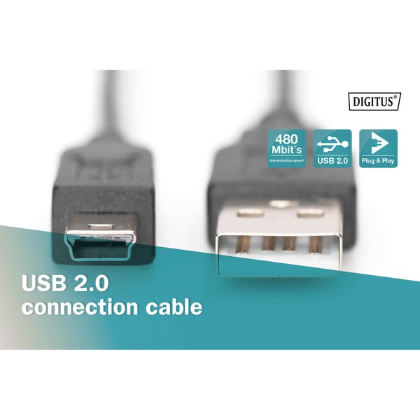 Digitus USB 2.0 Anschlusskabel USB-A (Stecker) > Mini-USB (Stecker) - Digitus - vue 5