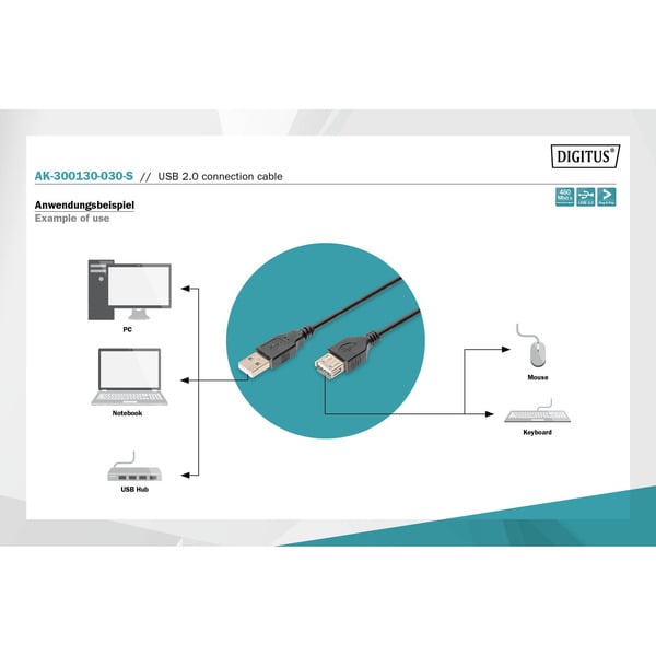 Digitus USB 2.0 Anschlusskabel USB-A (Stecker) > Mini-USB (Stecker) - Digitus - vue 4