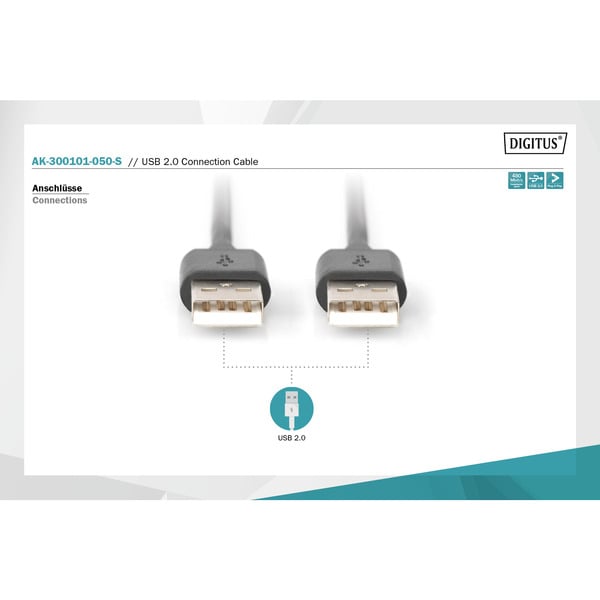 (€ 0,33 / 1 m) Digitus USB 2.0 Anschlusskabel USB-A (Stecker) > USB-A (Stecker) - Digitus - vue 3