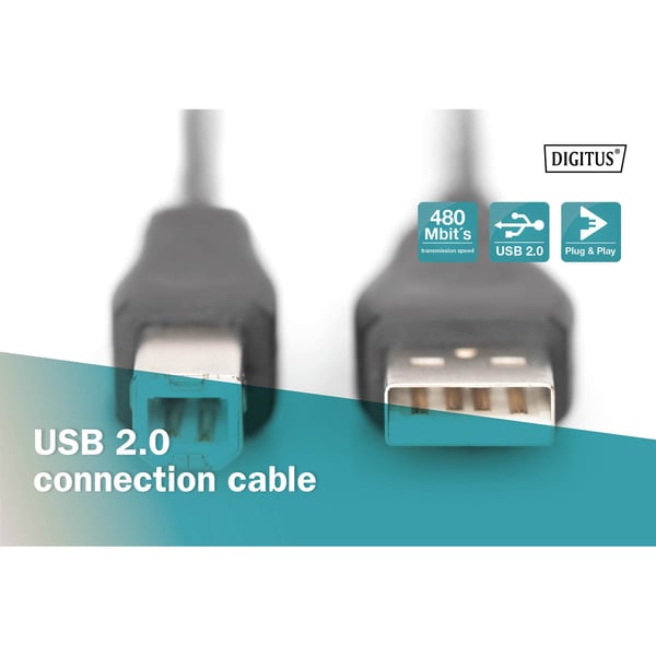 (€ 0,69 / 1 m) Digitus USB 2.0 Anschlusskabel USB-A (Stecker) > USB-B (Stecker) - Digitus - vue 5