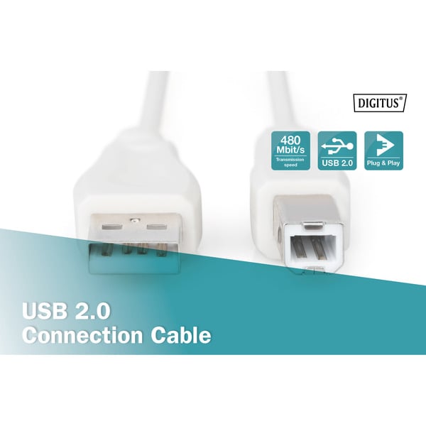 (€ 0,64 / 1 m) Digitus USB 2.0 Anschlusskabel USB-A (Stecker) > USB-B (Stecker) - Digitus - vue 3