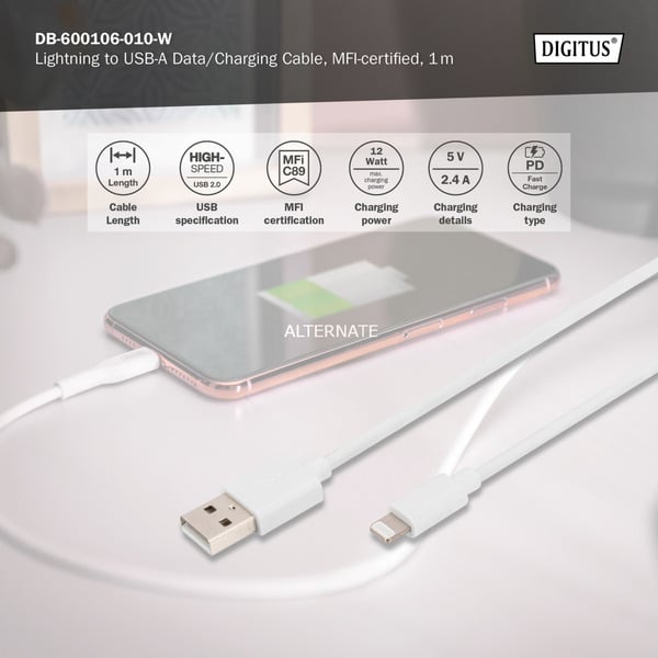 Digitus USB 2.0 Daten-/câble de charge USB-A > Lightning, MFI zertifiziert - Digitus - vue 3