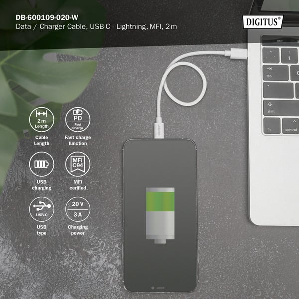 Digitus USB 2.0 Daten-/câble de charge USB-C > Lightning, MFI zertifiziert - Digitus - vue 5