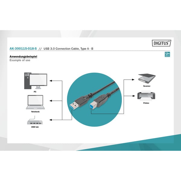(€ 1,58 / 1 m) Digitus USB 3.2 Gen 1 Anschlusskabel USB-A > USB-B - Digitus - vue 4