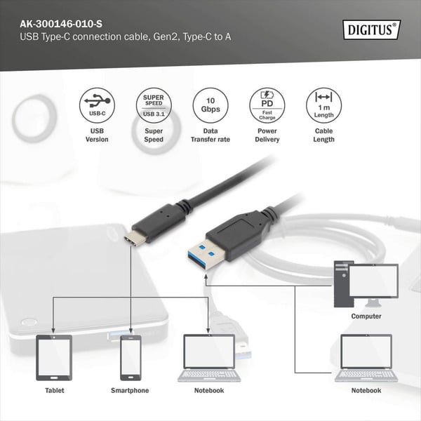 Digitus USB 3.2 Gen 2 Anschlusskabel USB-A > USB-C - Digitus - vue 4