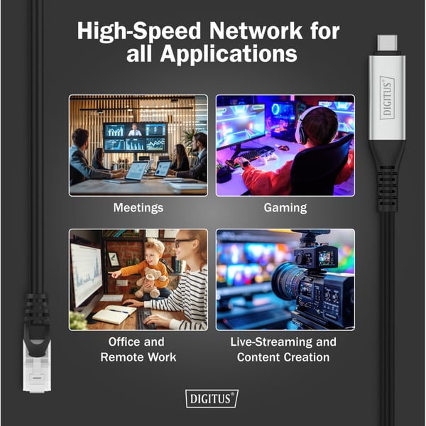 Digitus USB-C 3.2 Gen1 > RJ-45 Ethernet câble, 1Gbit/s, Adapter - Digitus - vue 4