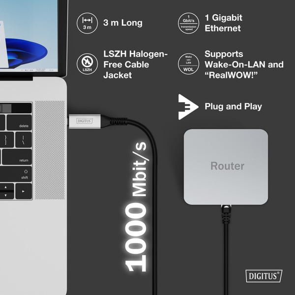 Digitus USB-C 3.2 Gen1 > RJ-45 Ethernet câble, 1Gbit/s, Adapter - Digitus - vue 5