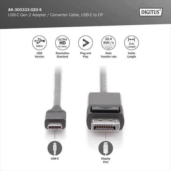 Digitus USB Gen 2 Adapterkabel USB-C > DisplayPort 4K - Digitus - vue 5