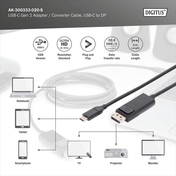 Digitus USB Gen 2 Adapterkabel USB-C > DisplayPort 4K - Digitus - vue 6