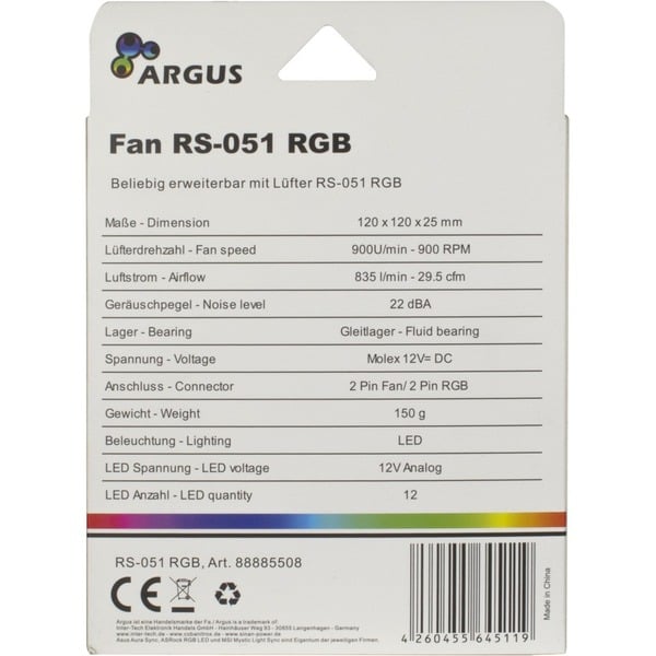 Inter-Tech Argus RS-051 RGB 120x120x25, Gehäuselüfter - Inter-Tech - vue 7