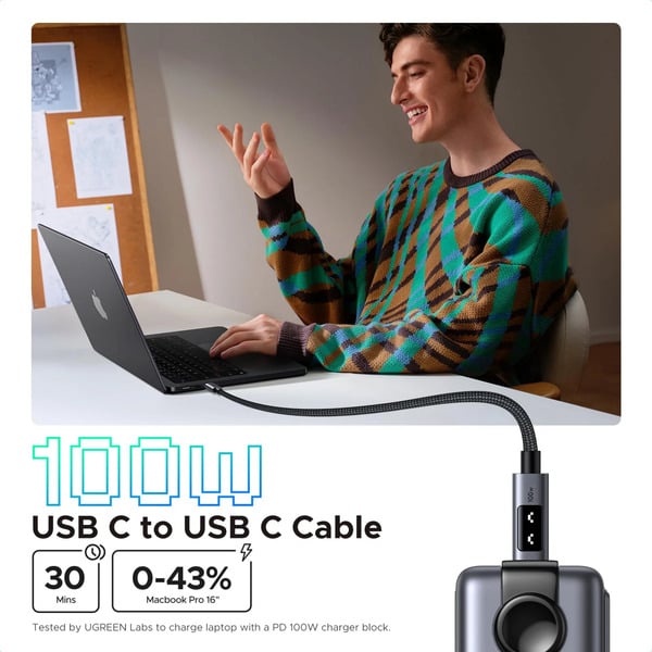 (€ 9,91 / 1 m) UGREEN Uno USB-C auf USB-C câble (100W) - UGREEN - vue 2