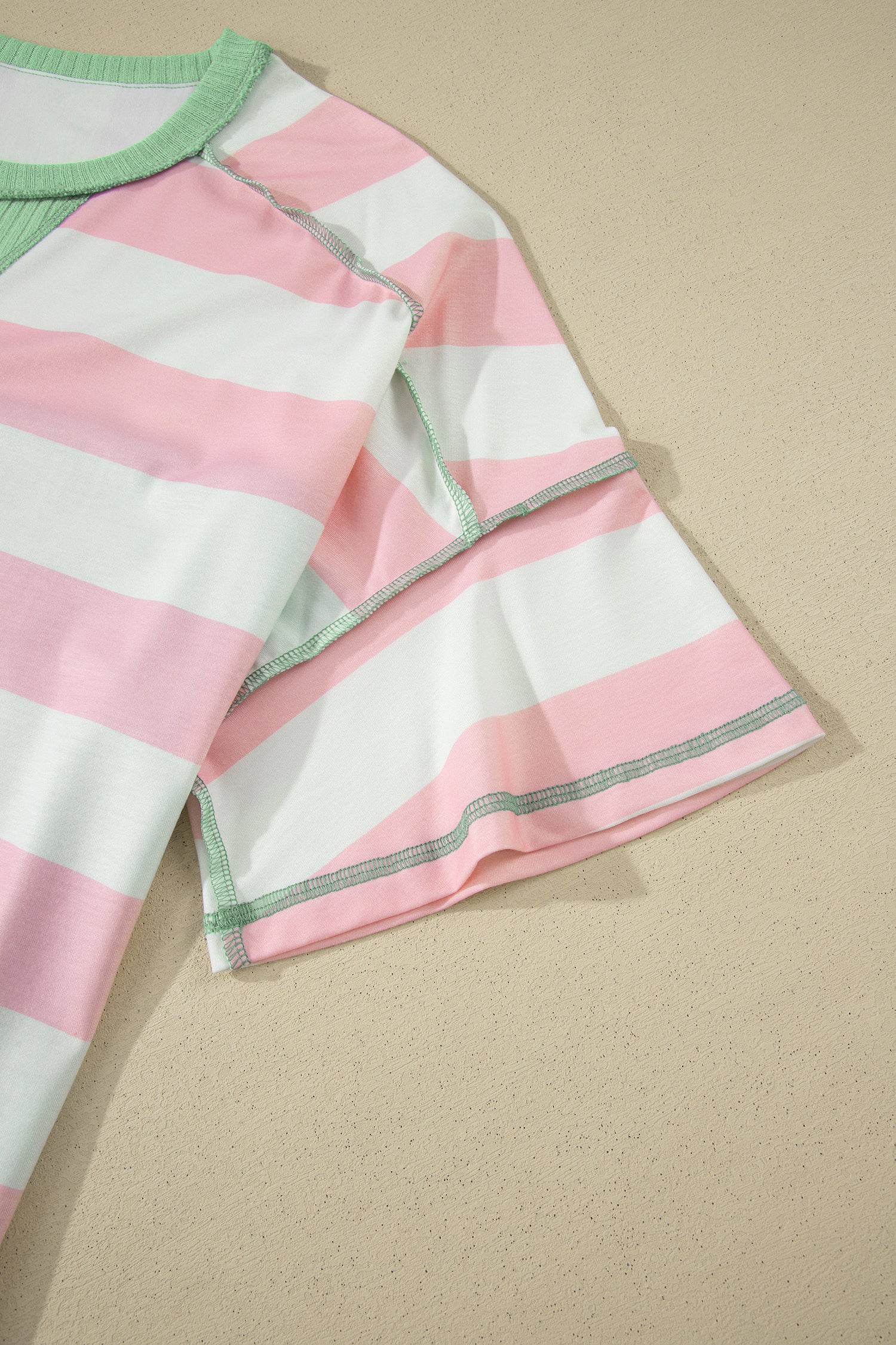Pink Stripe Exposed Seam Ribbed Patchwork Oversized Tee