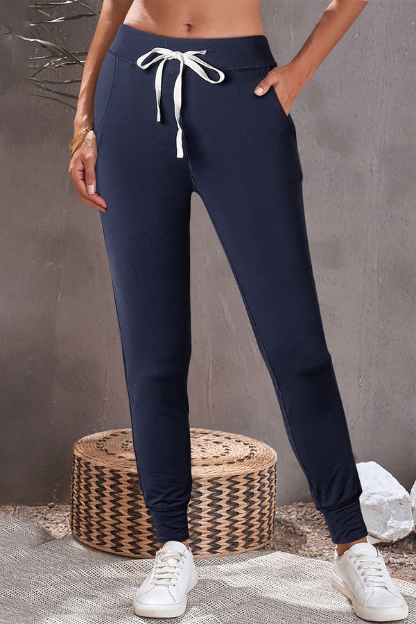 Pièce mode femme à cordon, poches, taille élastique — bleu marine