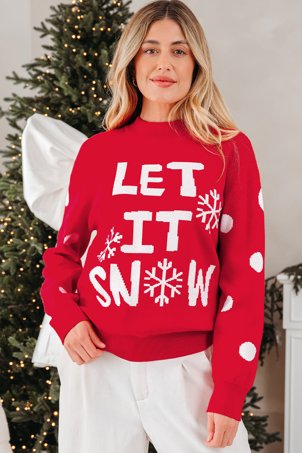 Pull femme graphique, Noël, ample — rouge