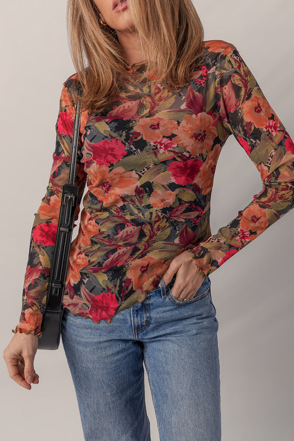 Haut femme floral, transparent, manches longues — multicolore · LC25132872-P22 · LC25132872-P22-L