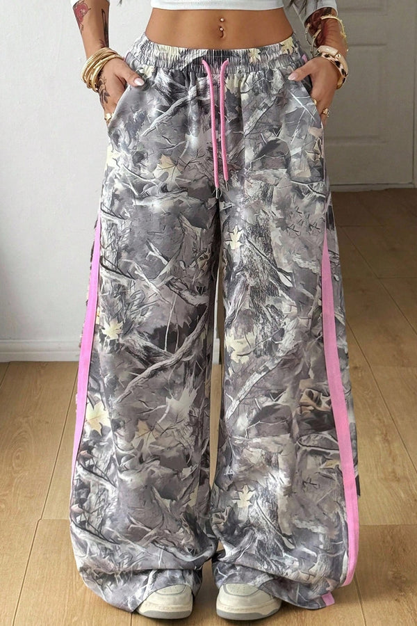Pièce mode femme camouflage, à cordon, jambe large, colorblock — gris