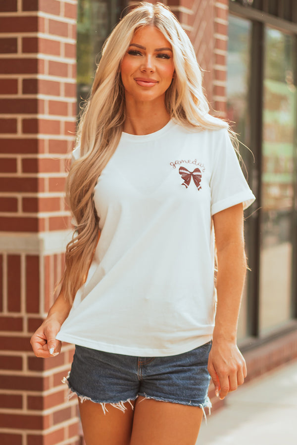 T-shirt femme brodé, graphique, casual — blanc