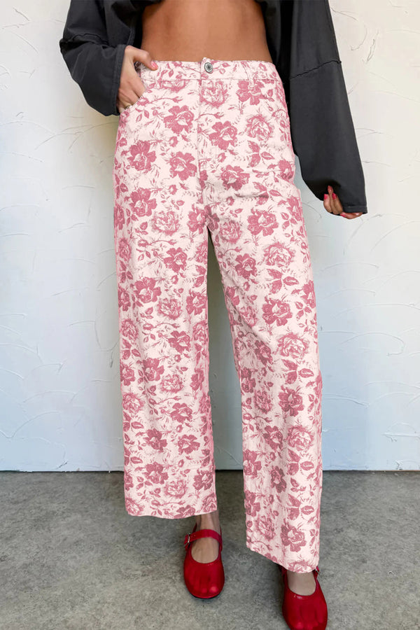 Pantalon femme floral, vintage, denim — rose · LC7876515-P1020 · LC7876515-P1020-10