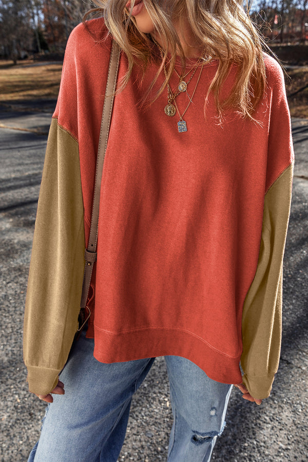 Sweat femme patchwork, épaules tombantes — doré · LC25317728-P5014 · LC25317728-P5014-2XL