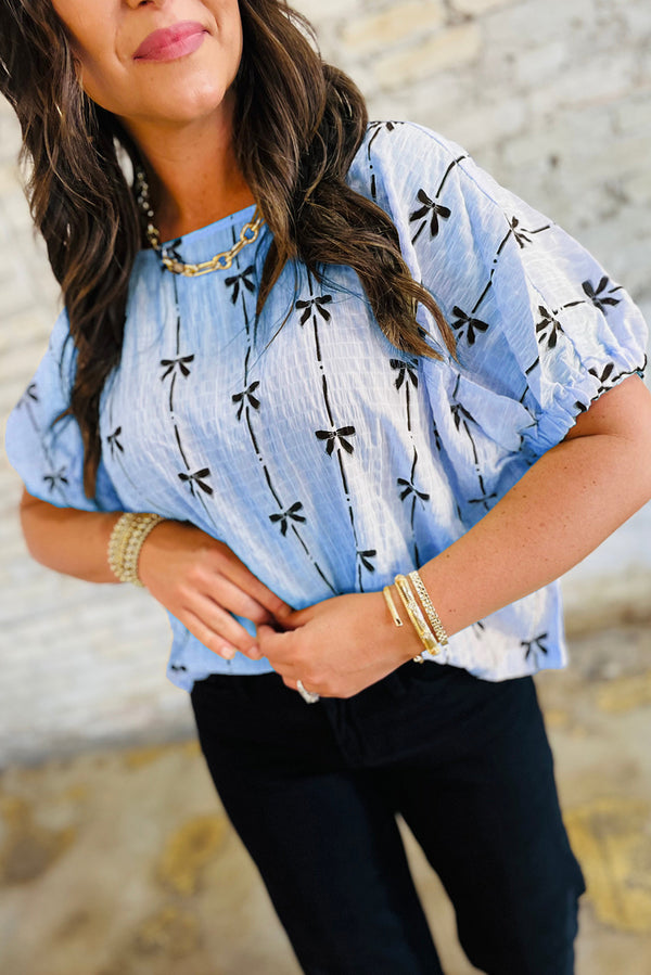 Haut femme manches courtes — bleu ciel