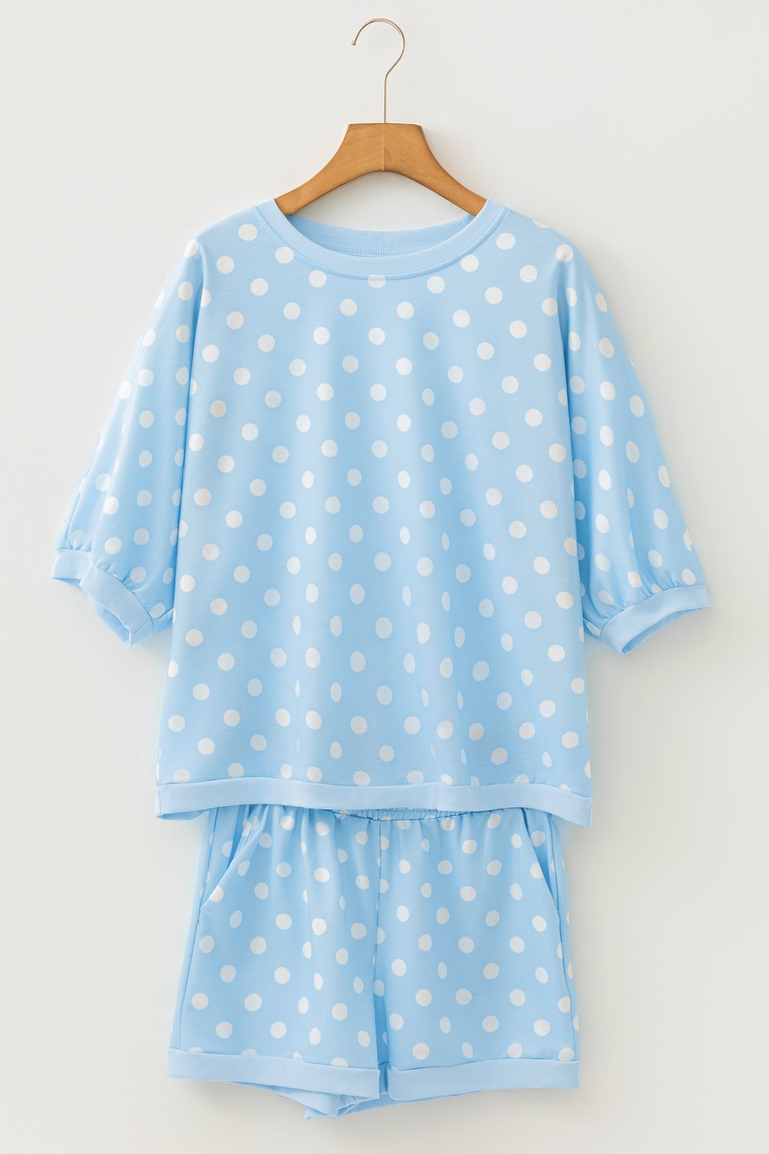 Green Polka Dot Oversized Top Drawstring Short Set