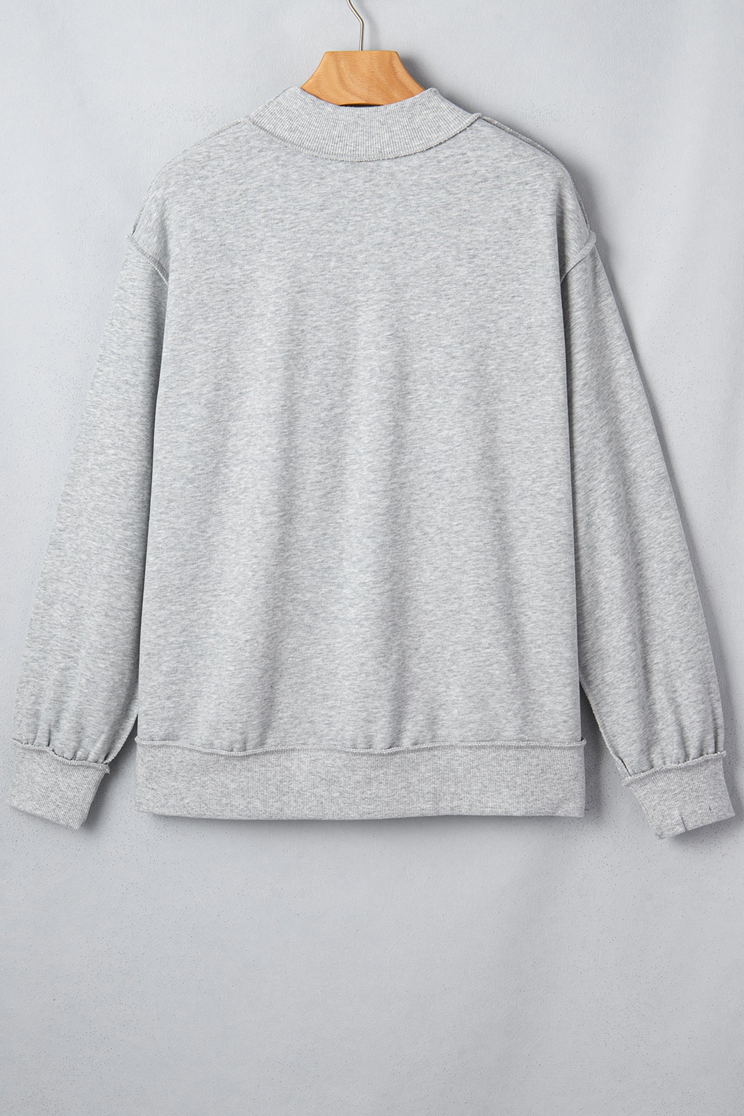 Light Grey Exposed Seam Mock Neck STATE Letter Graphic Loose Sweatshirt