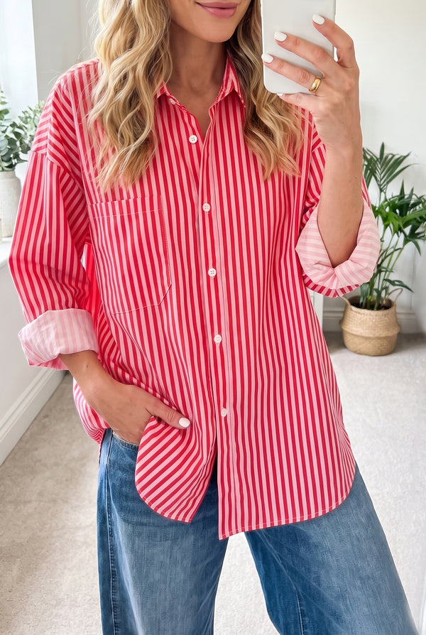 Red Stripe Button — Tops/Blouses & Shirts, photo principale LeGeekShop