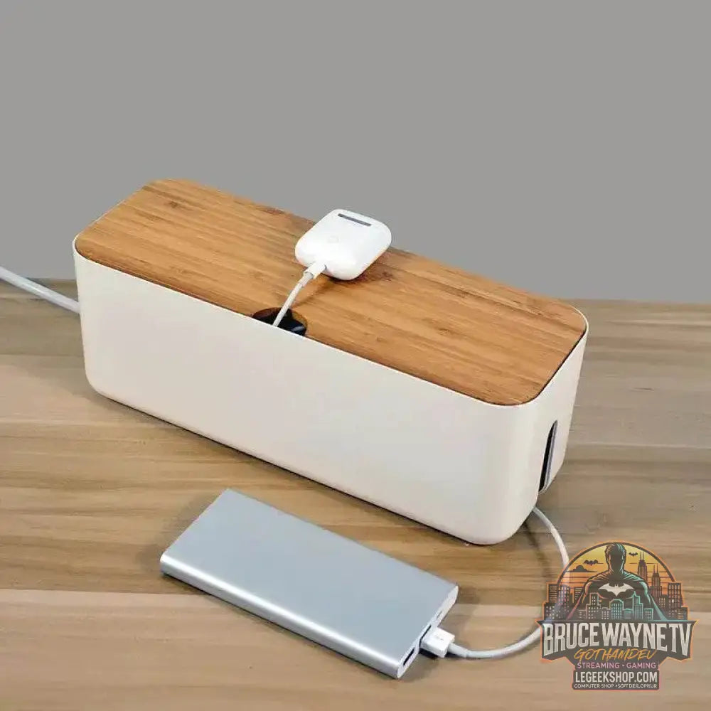 🔌 Boîte de Rangement Câbles avec Couvercle Bambou – Organisateur de Bureau Moderne - Legeekshop