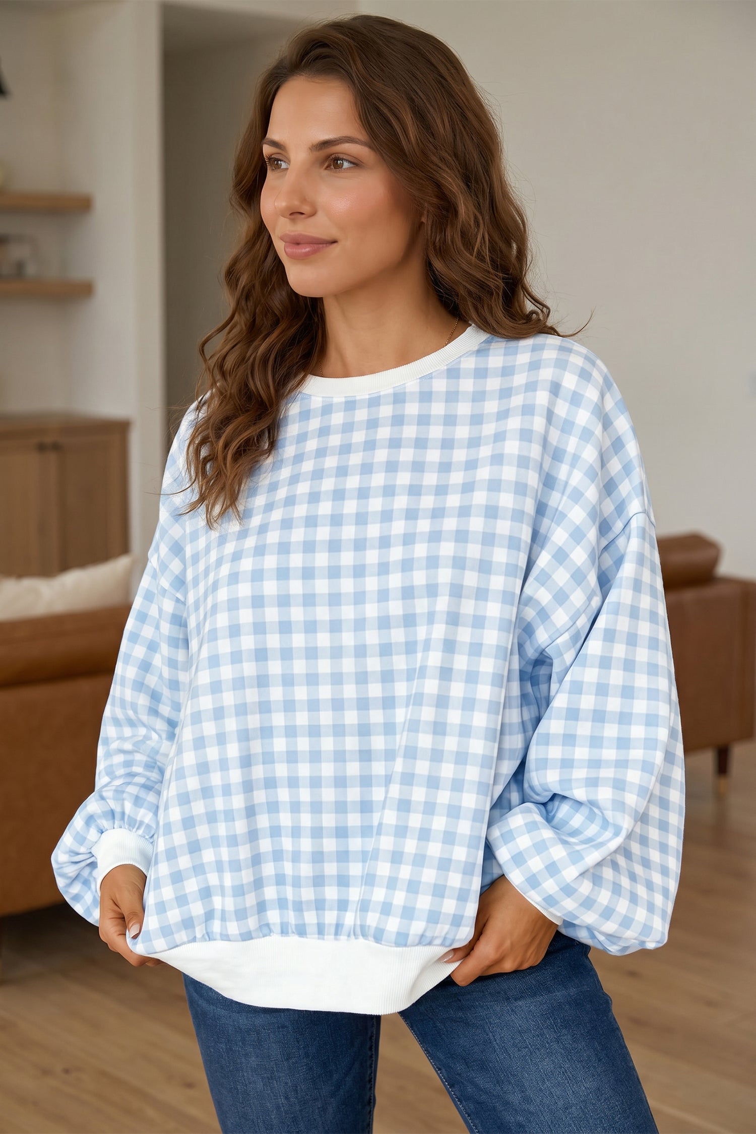 Light Blue Plaid Round — Tops/Sweatshirts & Hoodies, vue 2, LeGeekShop