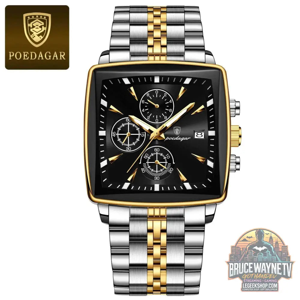 Montre-bracelet de sport carrée de luxe pour homme, chronographe étanche, montre à quartz en acier inoxydable | POEDAGAR - Legeekshop