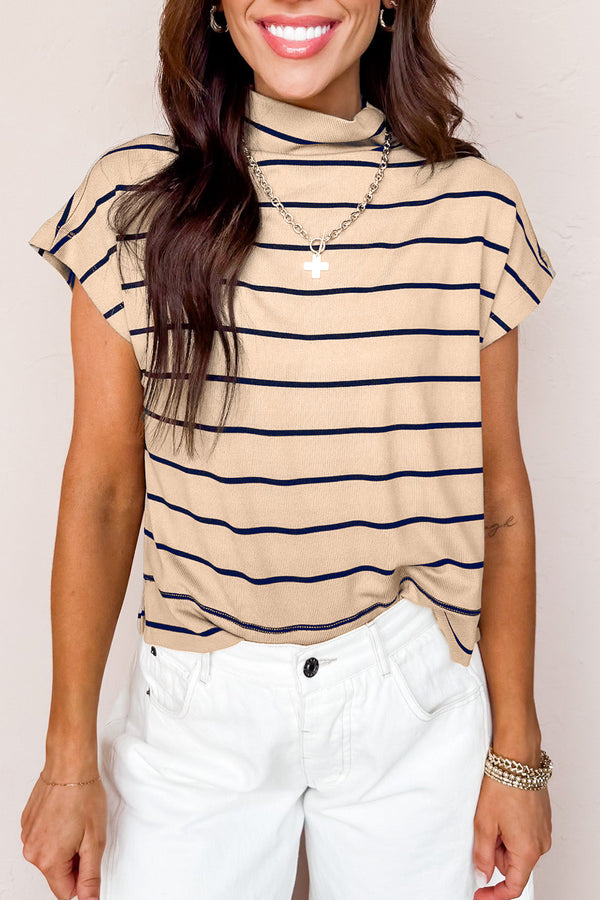 Khaki Stripe Mock Neck — Tops/Tops & Tees, photo principale LeGeekShop