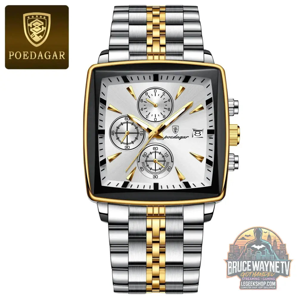 Montre-bracelet de sport carrée de luxe pour homme, chronographe étanche, montre à quartz en acier inoxydable | POEDAGAR - Legeekshop