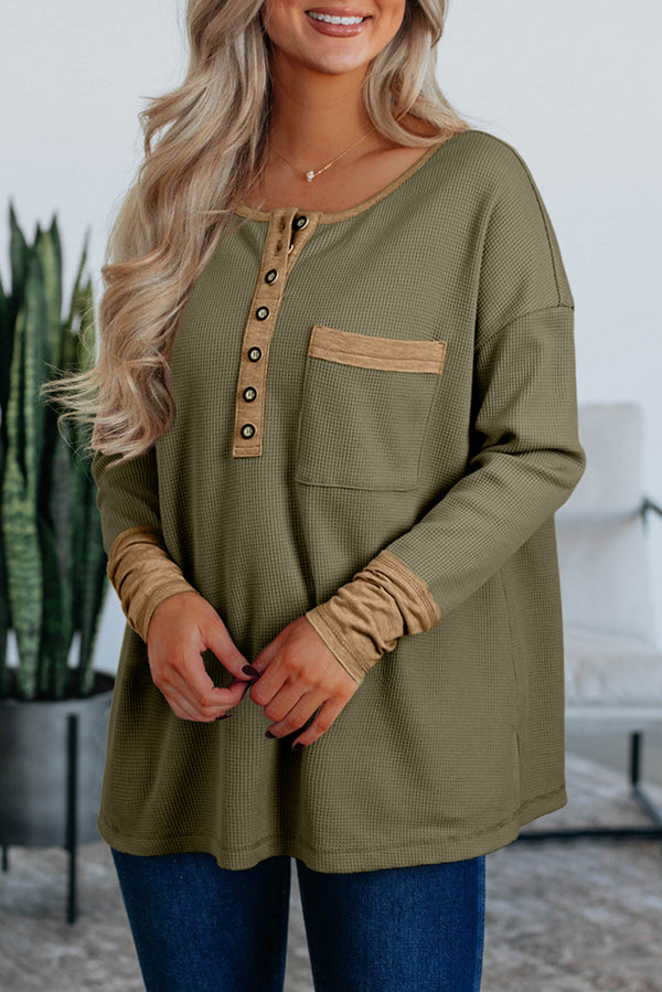 Haut femme gaufré, colorblock — vert
