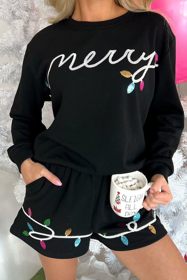 Short femme graphique, paillettes — noir