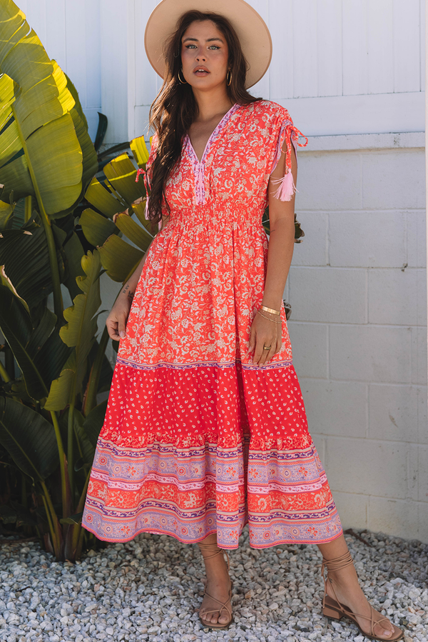 Robe longue femme floral, maxi — rouge · LC6122527-P10320 · LC6122527-P10320-L