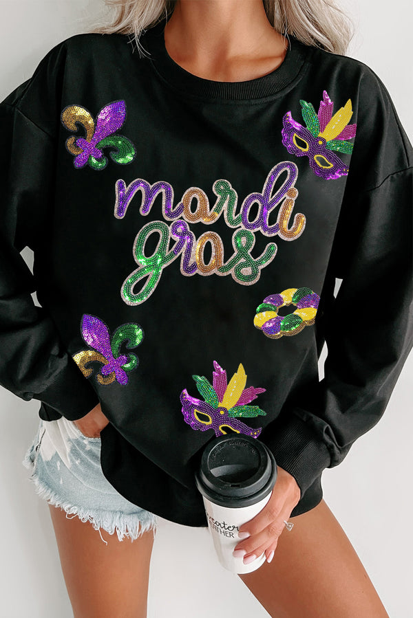 Sweat femme graphique, paillettes — noir