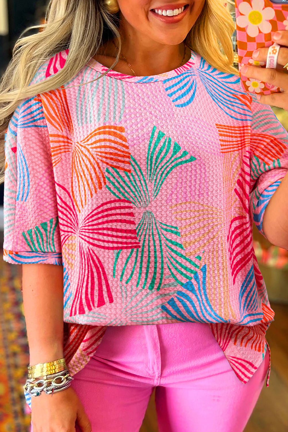 Pink Bowknot Printed Waffle — Tops/Tops & Tees, vue 3, LeGeekShop