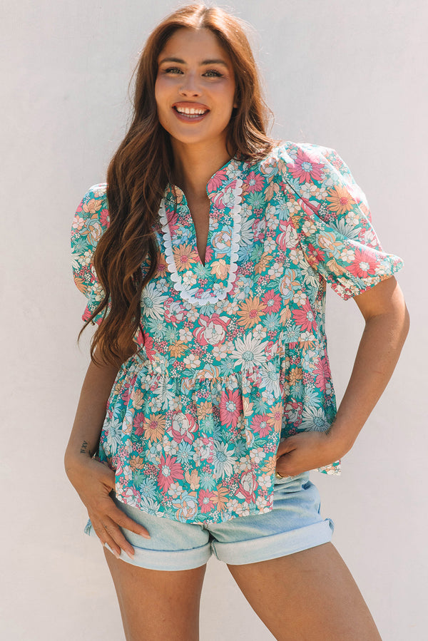 Blouse femme floral, manches courtes — multicolore